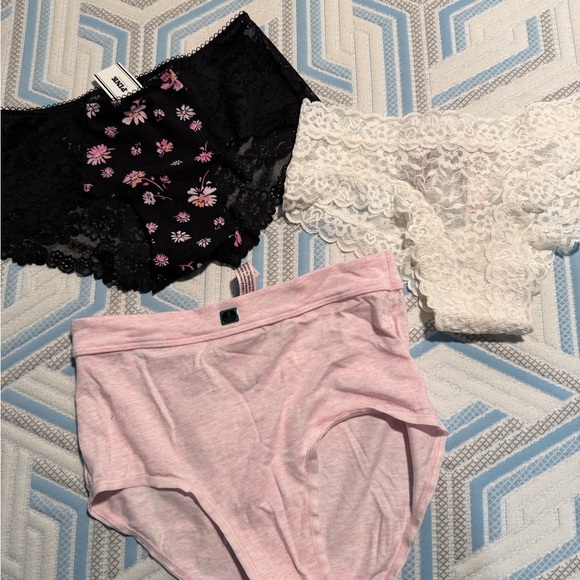PINK Victoria's Secret Other - PINK Victoria's Secret Floral Lace and Cotton Panty Trio - Black, White, Pink